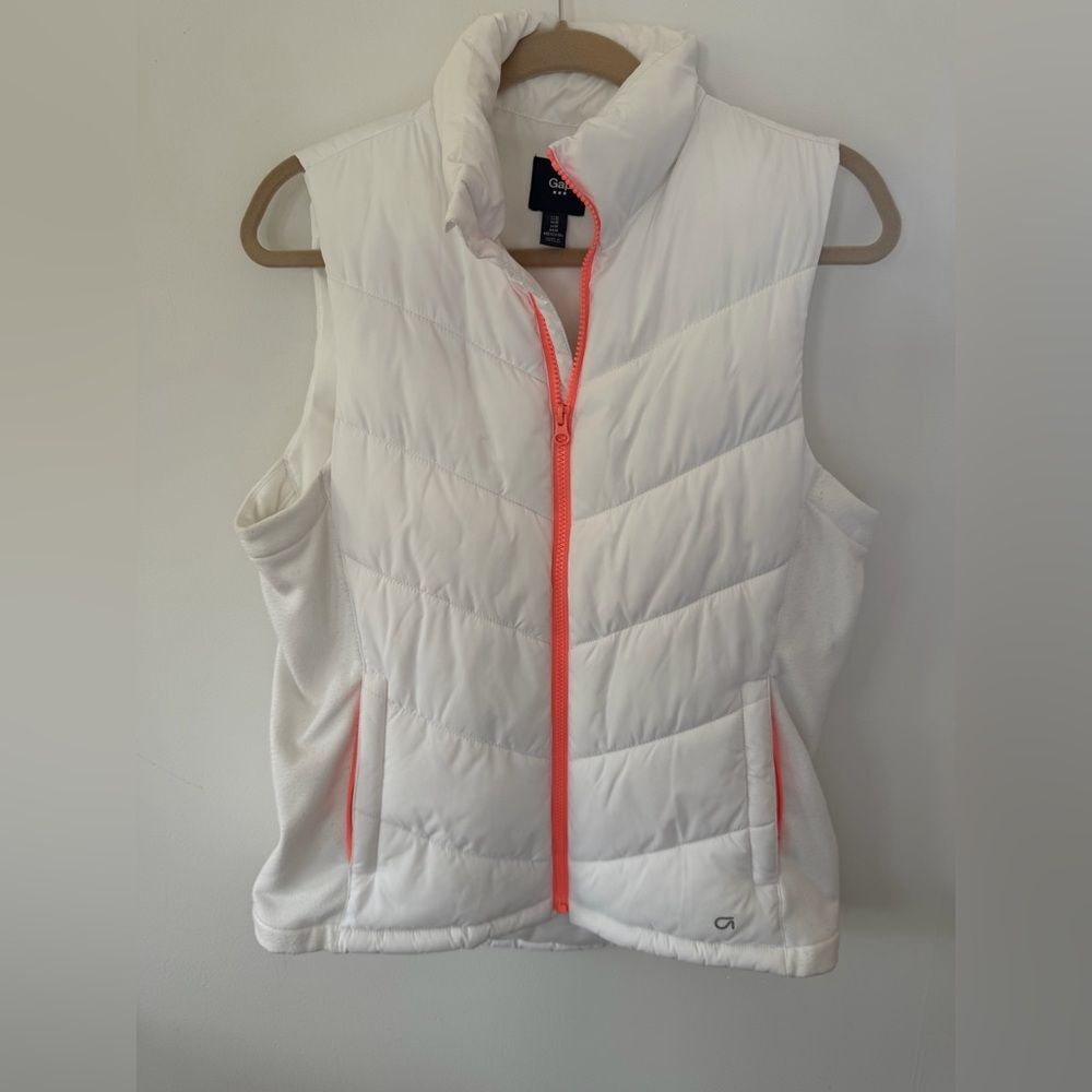 GAP White Puffer Vest with Coral Zipper